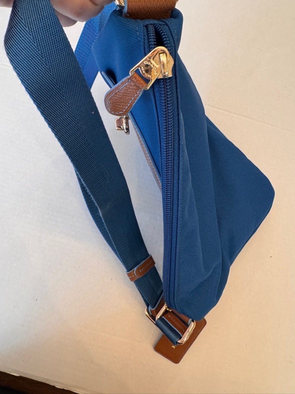 Coach Sawyer Bright Mineral Blue Canvas Crossbody Bag Brass Turn Lock - Picture 6 of 11